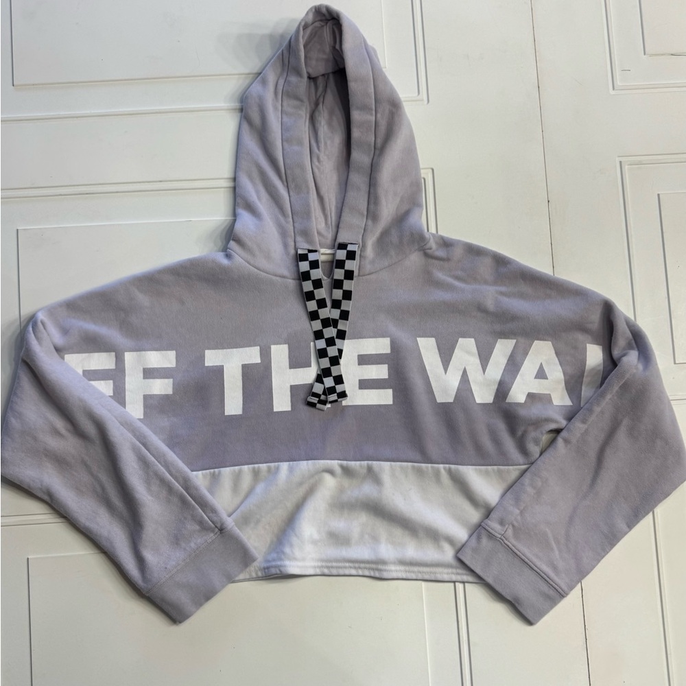 Vans Off The Wall Sz XS Purple White Cropped Hoodie Hooded Sweatshirt *See photo - Picture 1 of 8